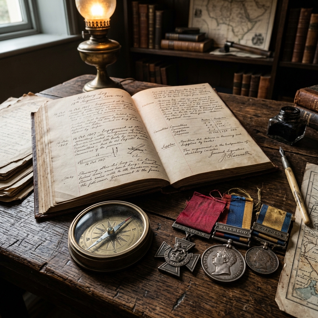 Chercheur étudiant un document d'archive militaire